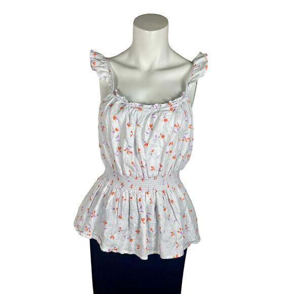 Draper James Tops - Draper James Women's Sleeveless Top Medium 100% Linen White Floral Print